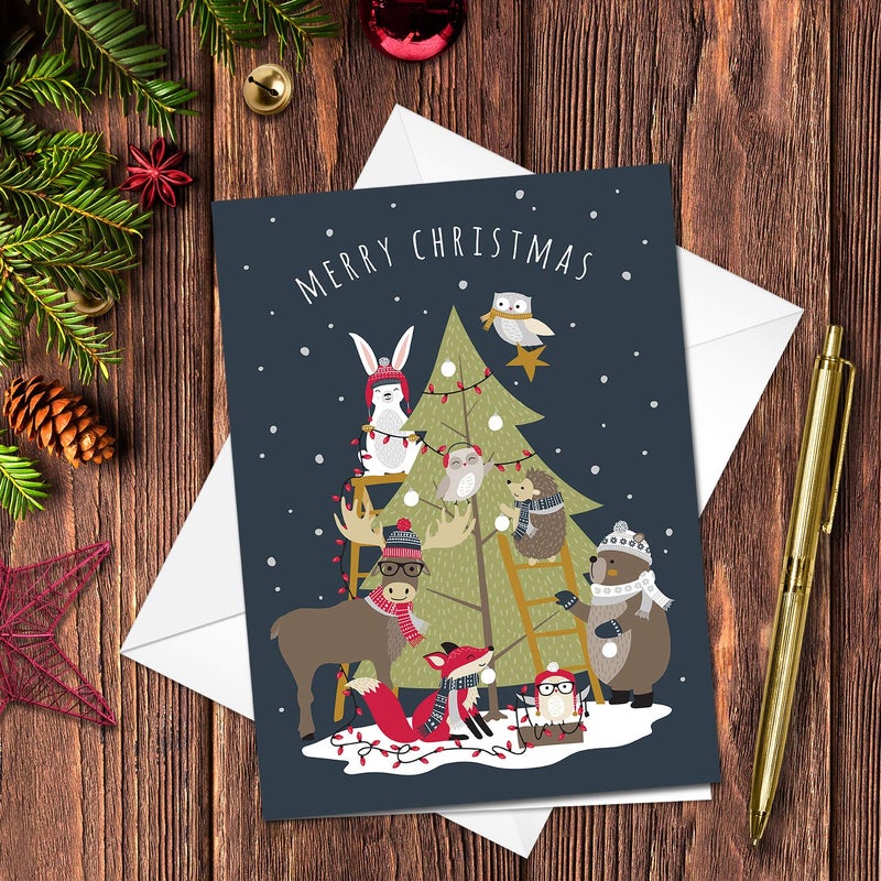 Canopy Street All Together Christmas Cards / 25 Forest Animals Holiday Greeting Cards / 4 5/8" x 6 1/4" Woodland Animal Merry Christmas Evergreen Tree Note Cards With Inside Verse - Image 4